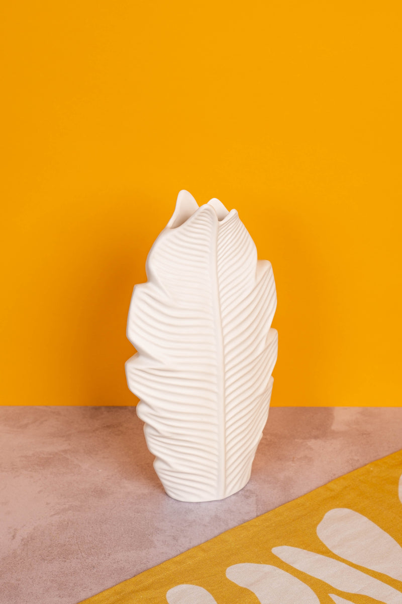 Tall Leafy White Ceramic Vase (30cm)