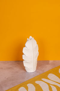 Short Leafy White Ceramic Vase (25cm)