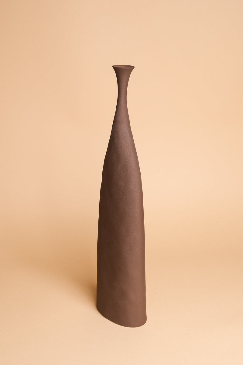 Tall Wide Brown Wonky Ceramic Vase (Large)