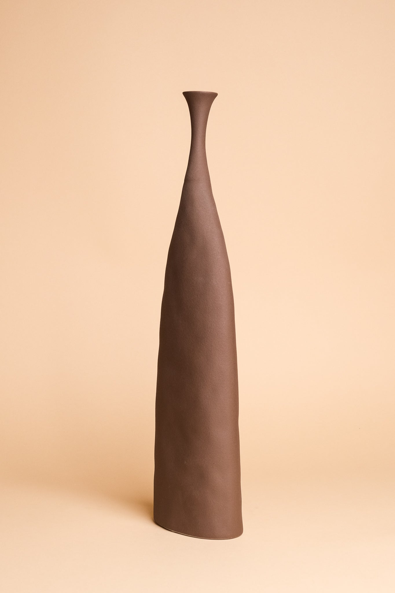 Tall Wide Brown Wonky Ceramic Vase (Large)