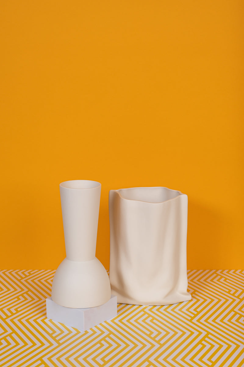 Matt White Paperbag Ceramic Vase (22,5cm)