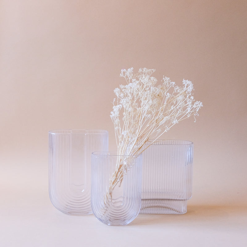 Small U-Shape Ribbed Glass Vase