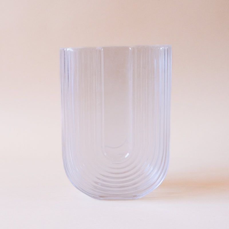 Large U-Shape Ribbed Glass Vase