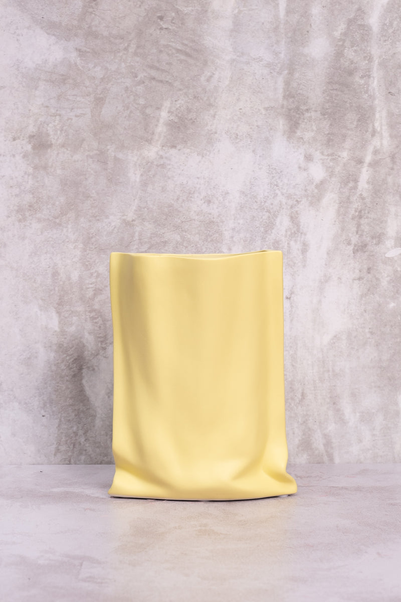 Yellow Paperbag Ceramic Vase (24cm)