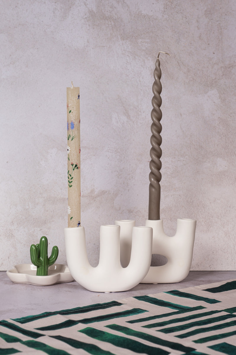 Duet White Avignon Ceramic Candlestick