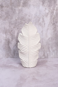 Short Leafy White Ceramic Vase (25cm)