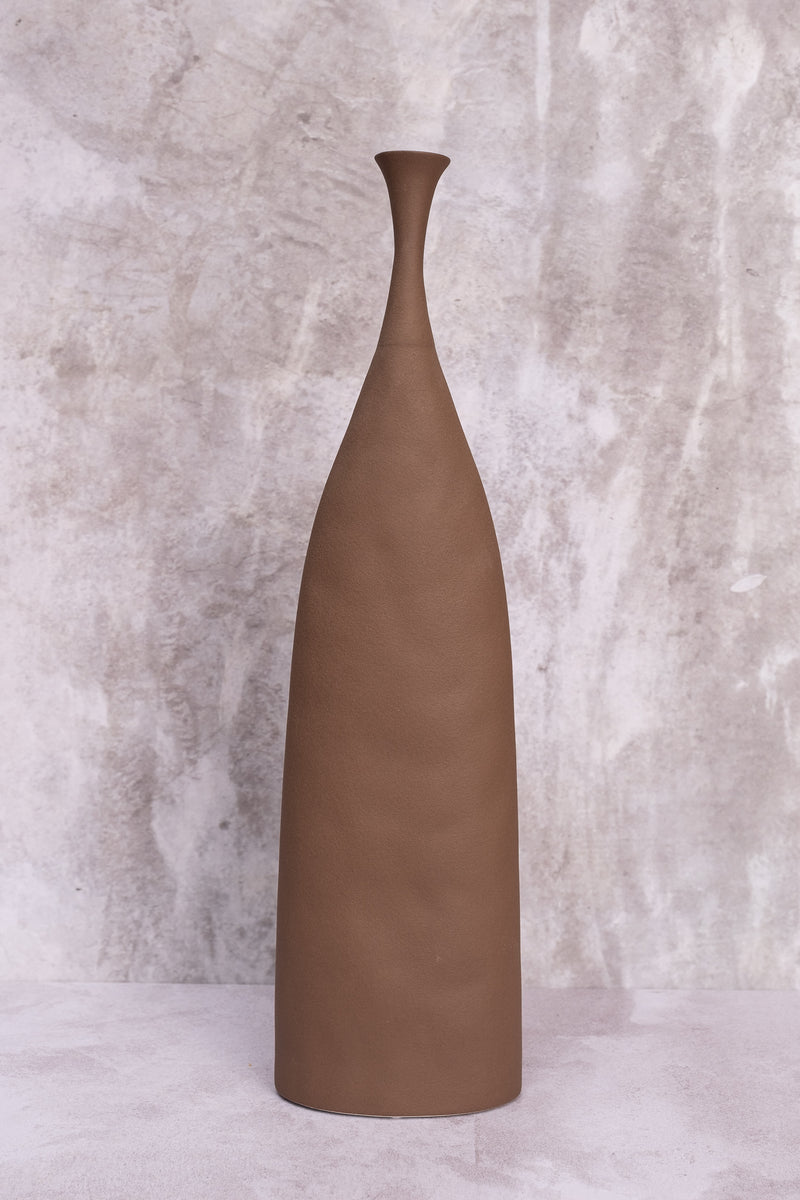 Tall Wide Brown Wonky Ceramic Vase (Large)