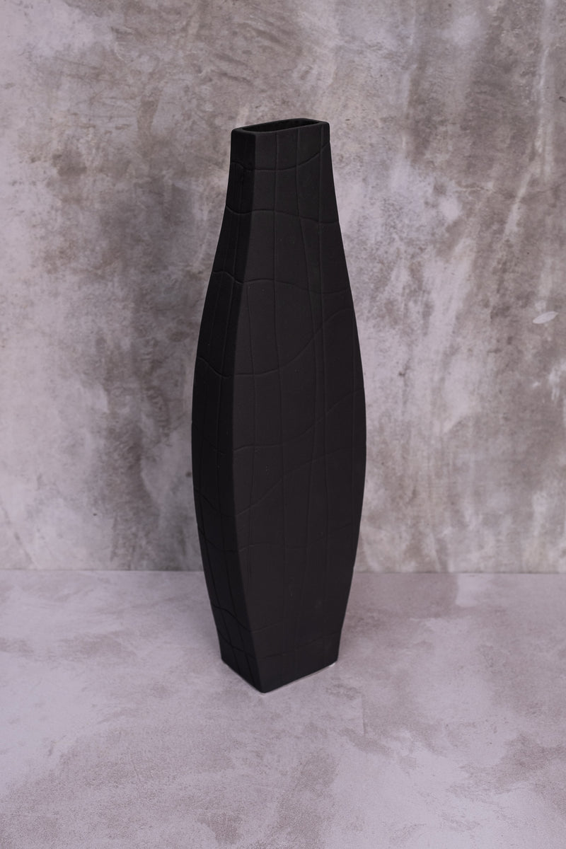 Tall Black Sound Wave Ceramic Vase