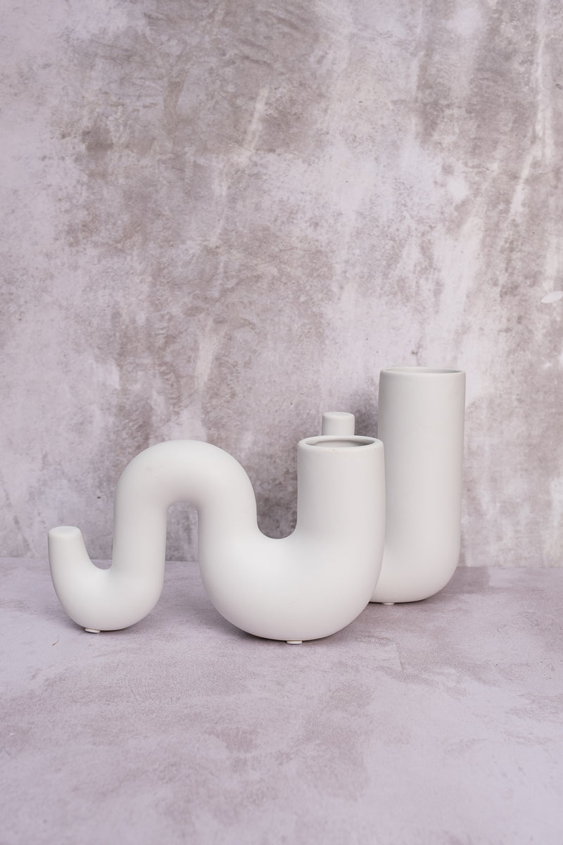 Smoky Sleek White Ceramic Vase