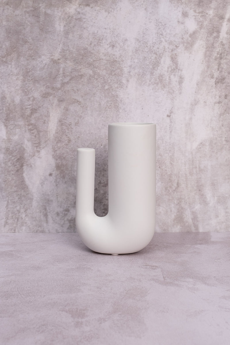 Smoky Sleek White Ceramic Vase