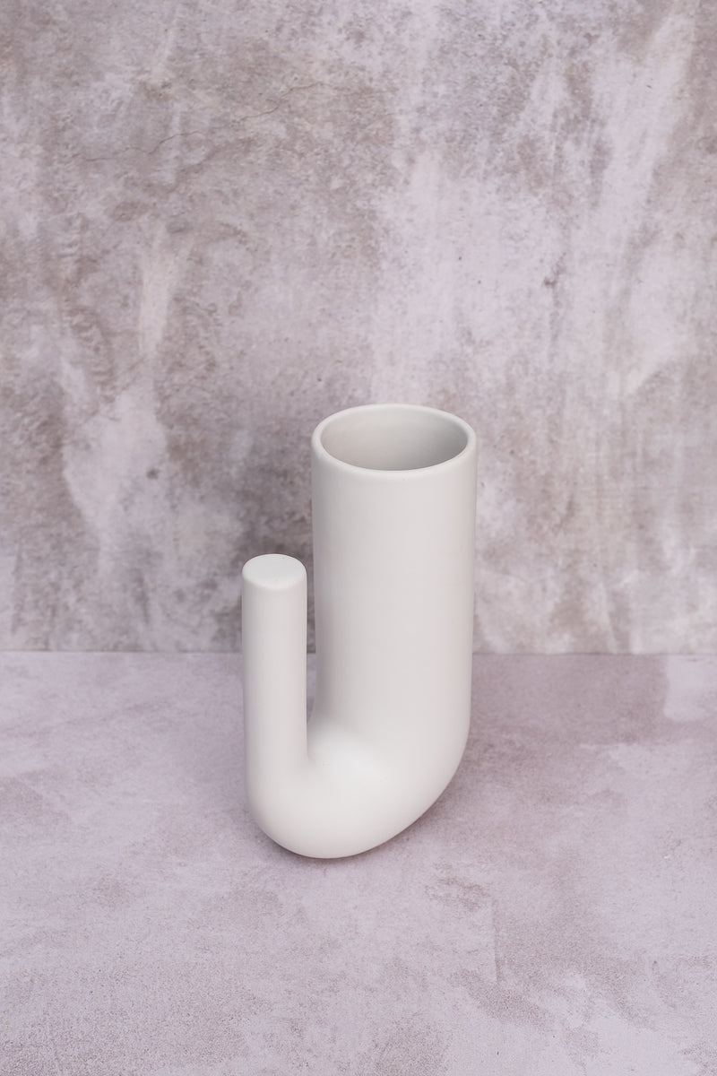 Smoky Sleek White Ceramic Vase