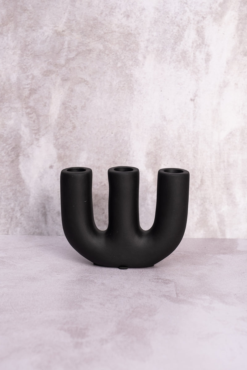 Triple Black Avignon Ceramic Candlestick