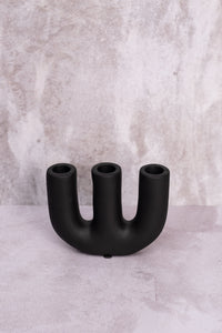 Triple Black Avignon Ceramic Candlestick