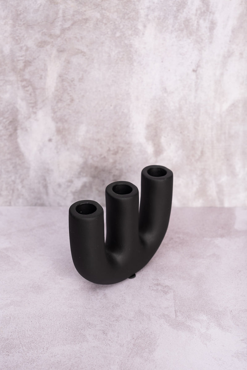 Triple Black Avignon Ceramic Candlestick