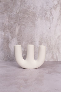 Triple White Avignon Ceramic Candlestick