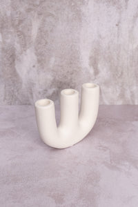 Triple White Avignon Ceramic Candlestick