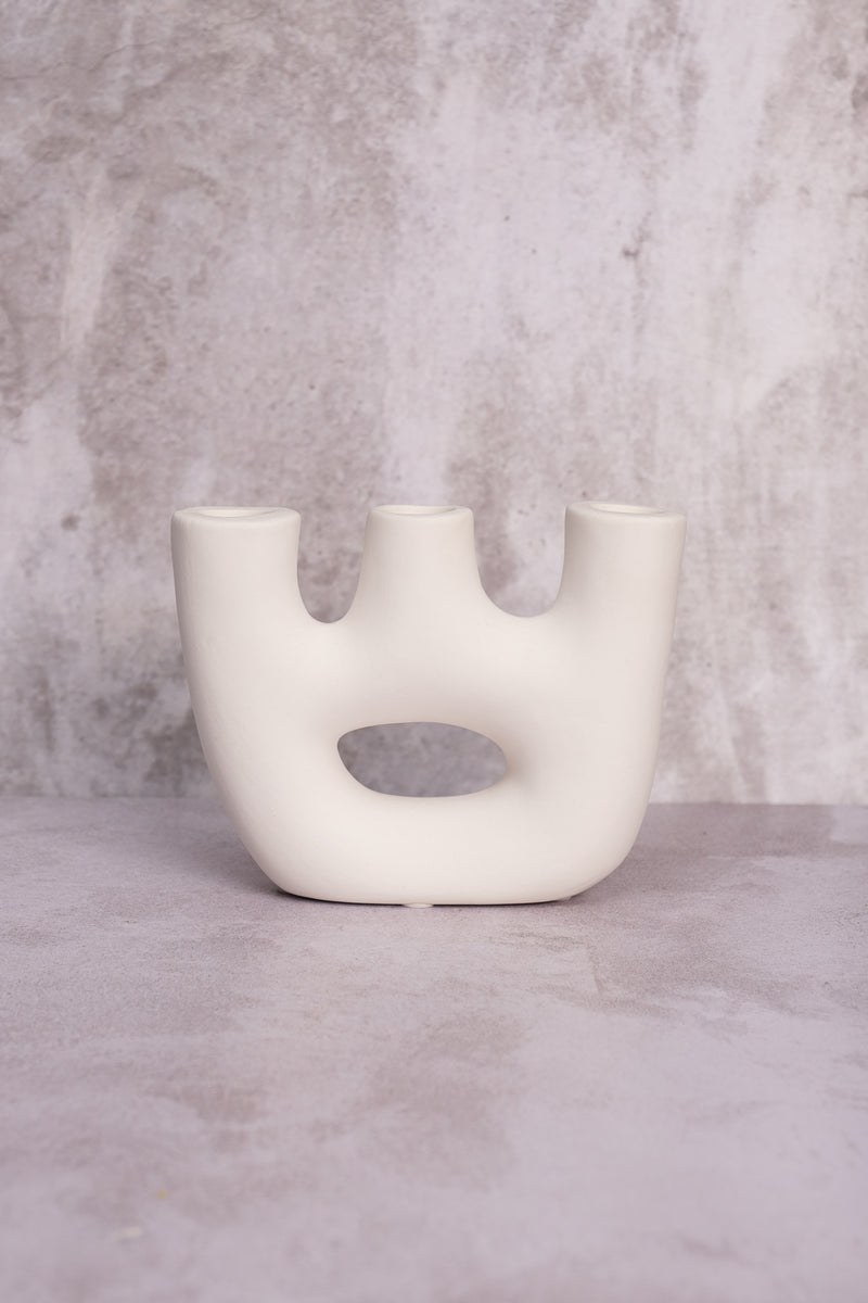 Duet White Avignon Ceramic Candlestick