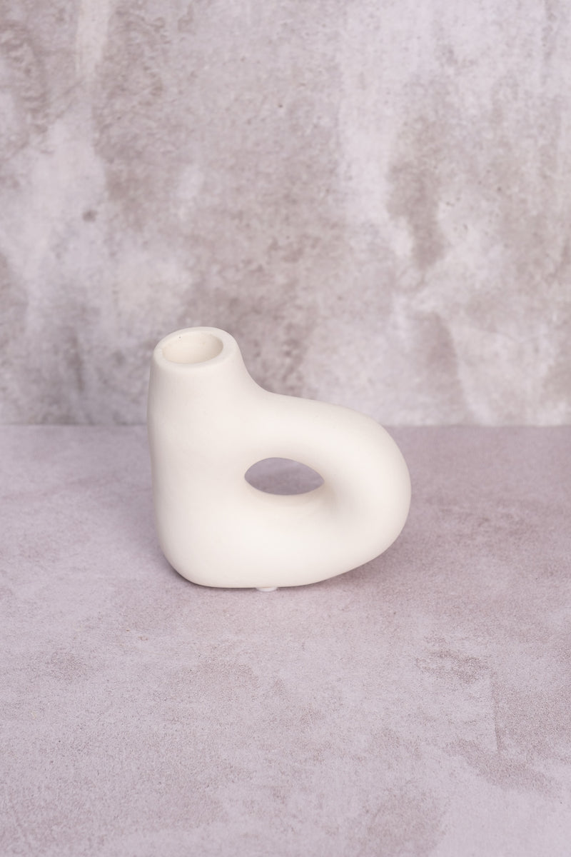 Single White Avignon Ceramic Candlestick (10cm)