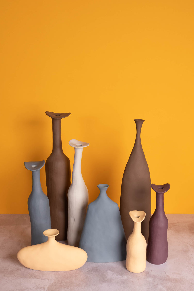 Soft Yellow Wonky Ceramic Vase (Wide)(13cm)