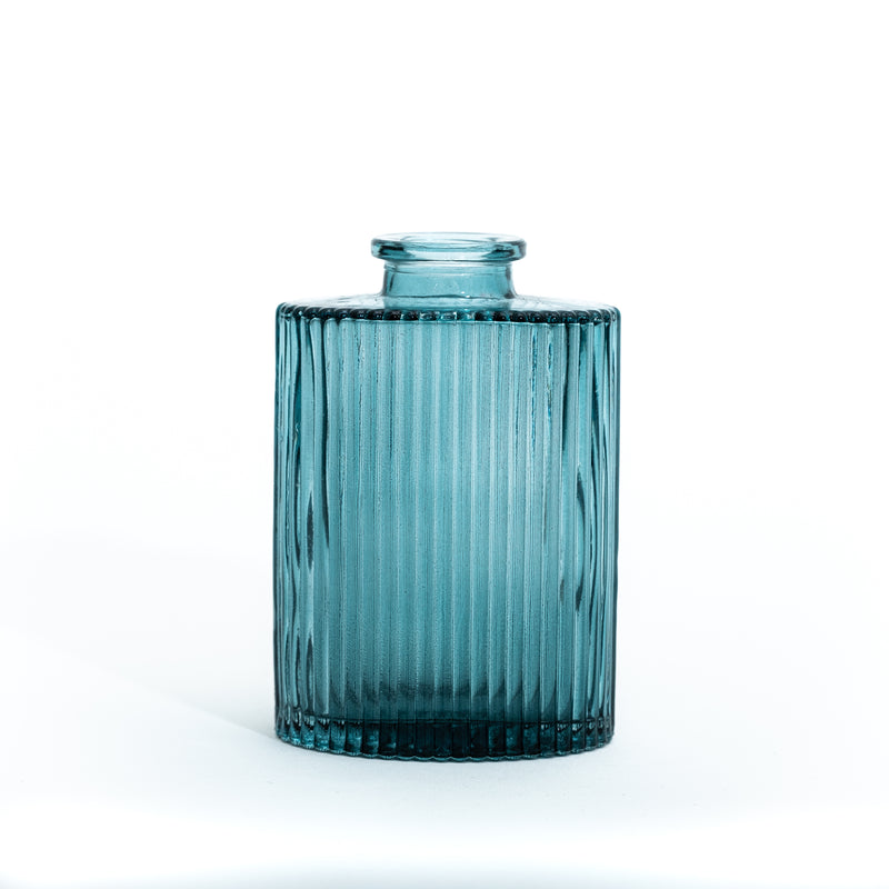 Teal Ribbed Glass Vase