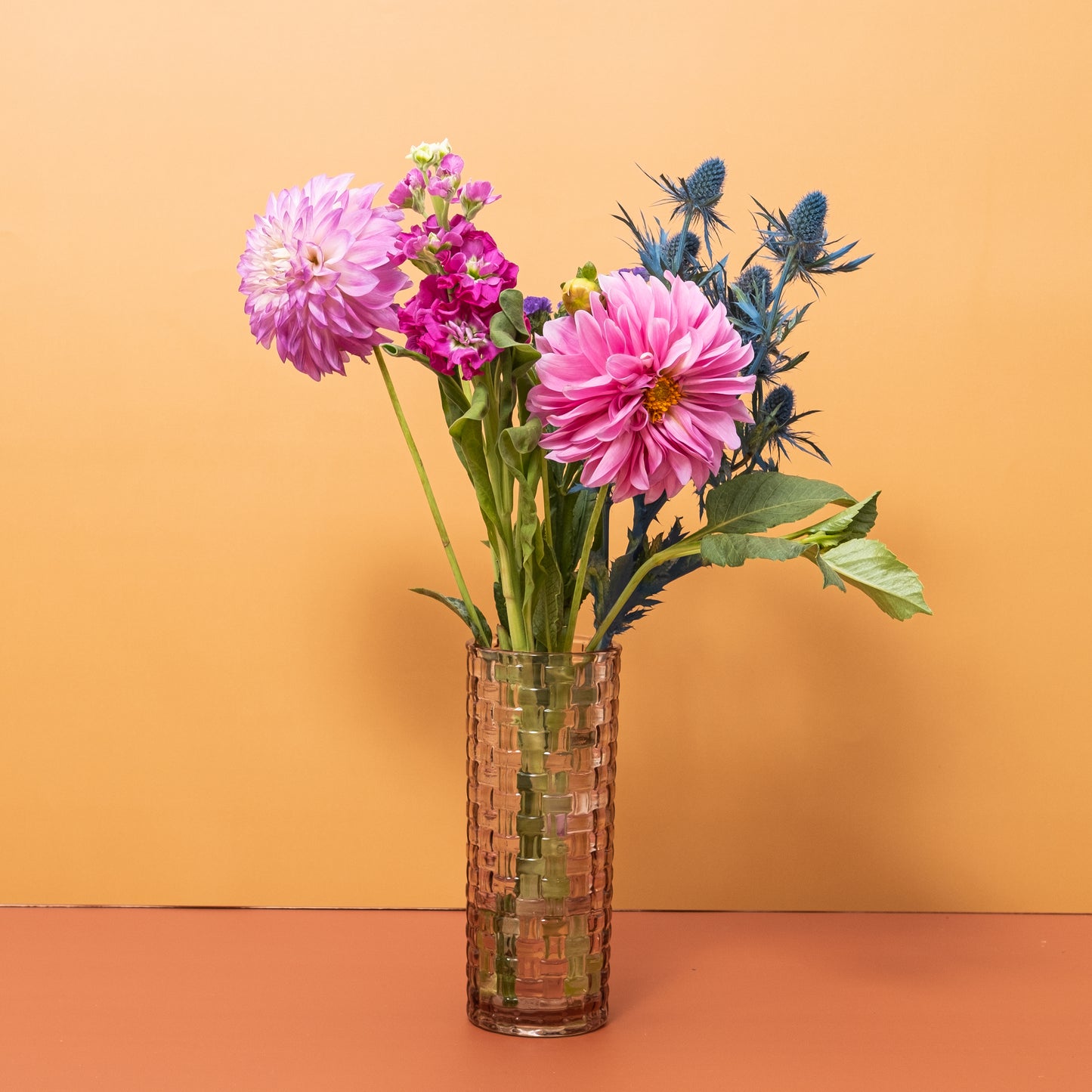 Embossed Purple-Pink Glass Vase (20cm)